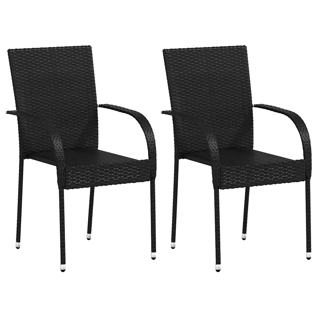 Sedie da Esterno Impilabili 2 pz in Polyrattan Nere 44238