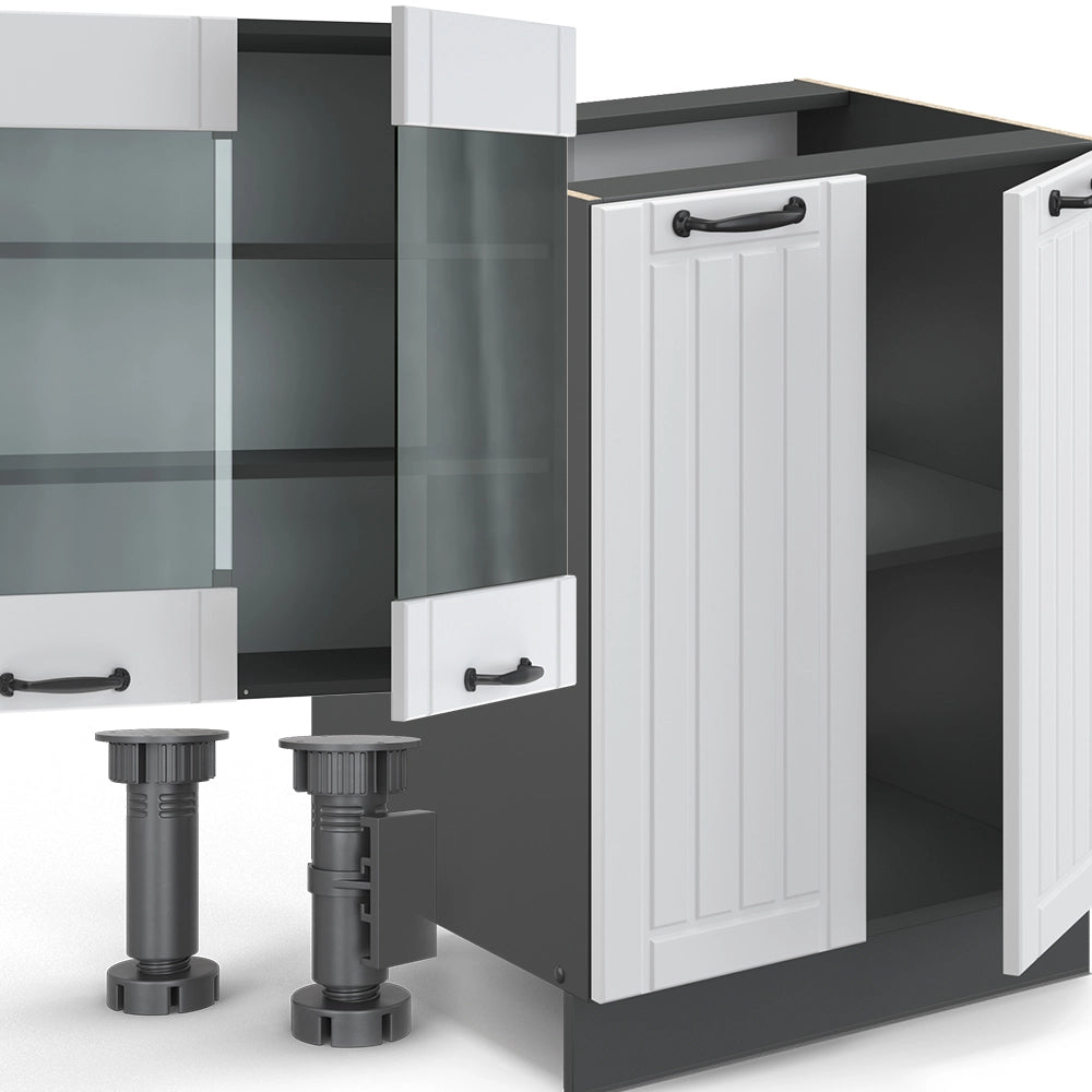 Cucina componibile Fame-Line Bianco rustico/Antracite 300 cm con armadio alto, PL Antracite Vicco