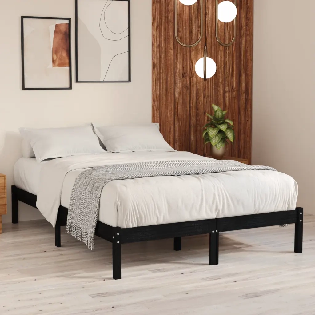 Giroletto-Struttura Letto Nero in Legno Massello di Pino 200x200 cm 408418