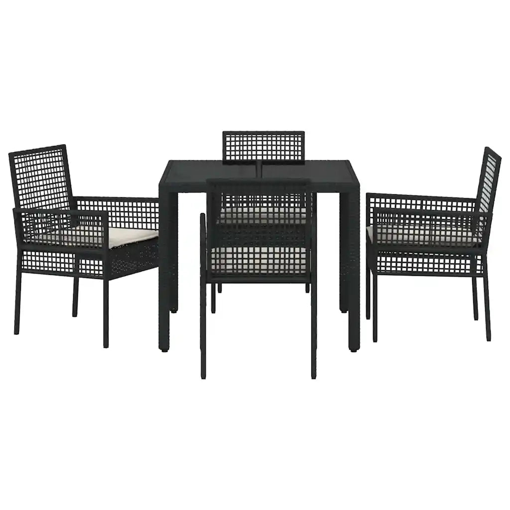 Set da Pranzo per Giardino 5 pz | Set Salotto da Giardino Nero polyrattan