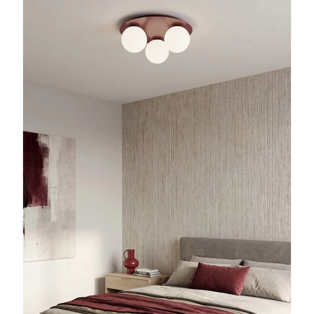 Lampada da soffitto SOLAR bordeaux con sfere in vetro opale