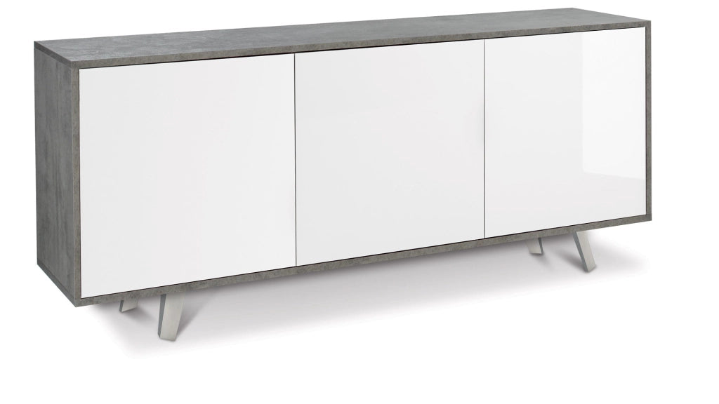 Mobile 3 Ante 177x74x41 cm Cemento/Bianco Lucido