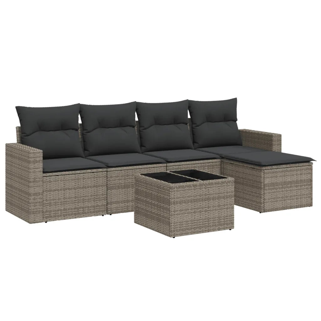 Set Divano da Giardino 6 pz con Cuscini Grigio in Polyrattancod mxl 86984