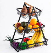 Etagère a 3 piani, spaziale, nera, per la conservazione di frutta, verdura, snack e pane, progetto di stile