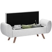 Panca Contenitore Fondo Letto con Braccioli in Tessuto, Gambe in Legno e Vano da 53.8L, 132x42x50 cm, Grigio