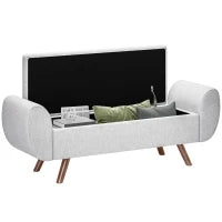 Panca Contenitore Fondo Letto con Braccioli in Tessuto, Gambe in Legno e Vano da 53.8L, 132x42x50 cm, Grigio