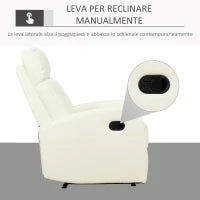 Poltrona Relax Reclinabile 165° con Poggiapiedi Regolabile Ergonomica in pelle PU, 65 × 92 × 100cm Crema