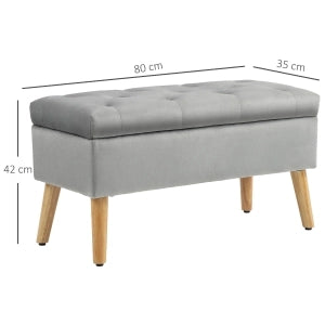 Panca contenitore imbottita con spazio nascosto, bottoni decorativi e gambe in legno in poliestere grigio 80 × 35 × 40 cm