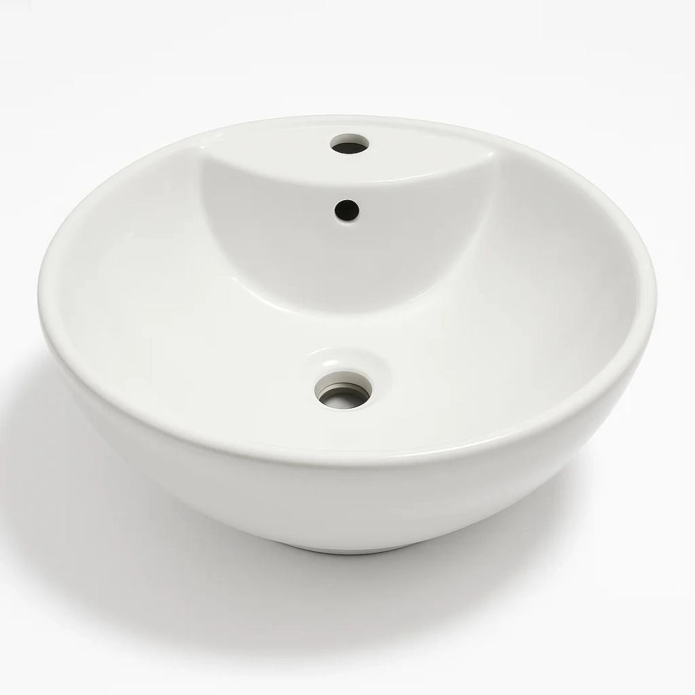 Lavabo d'appoggio ceramica bianco tondo lavandino arredo bagno cm 46x46x17