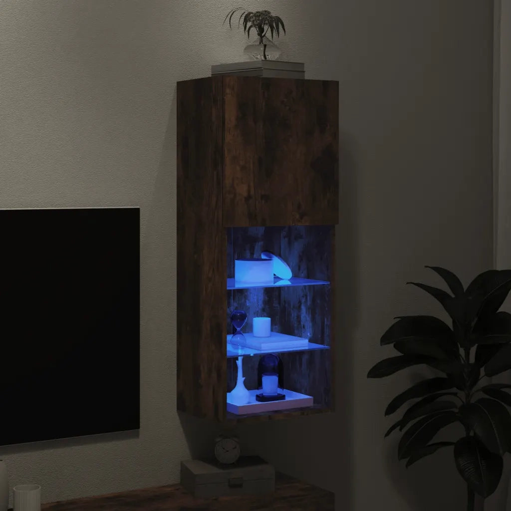 Mobile TV con Luci LED-Credenza TV-Console TV Rovere Fumo 40,5x30x102 cm