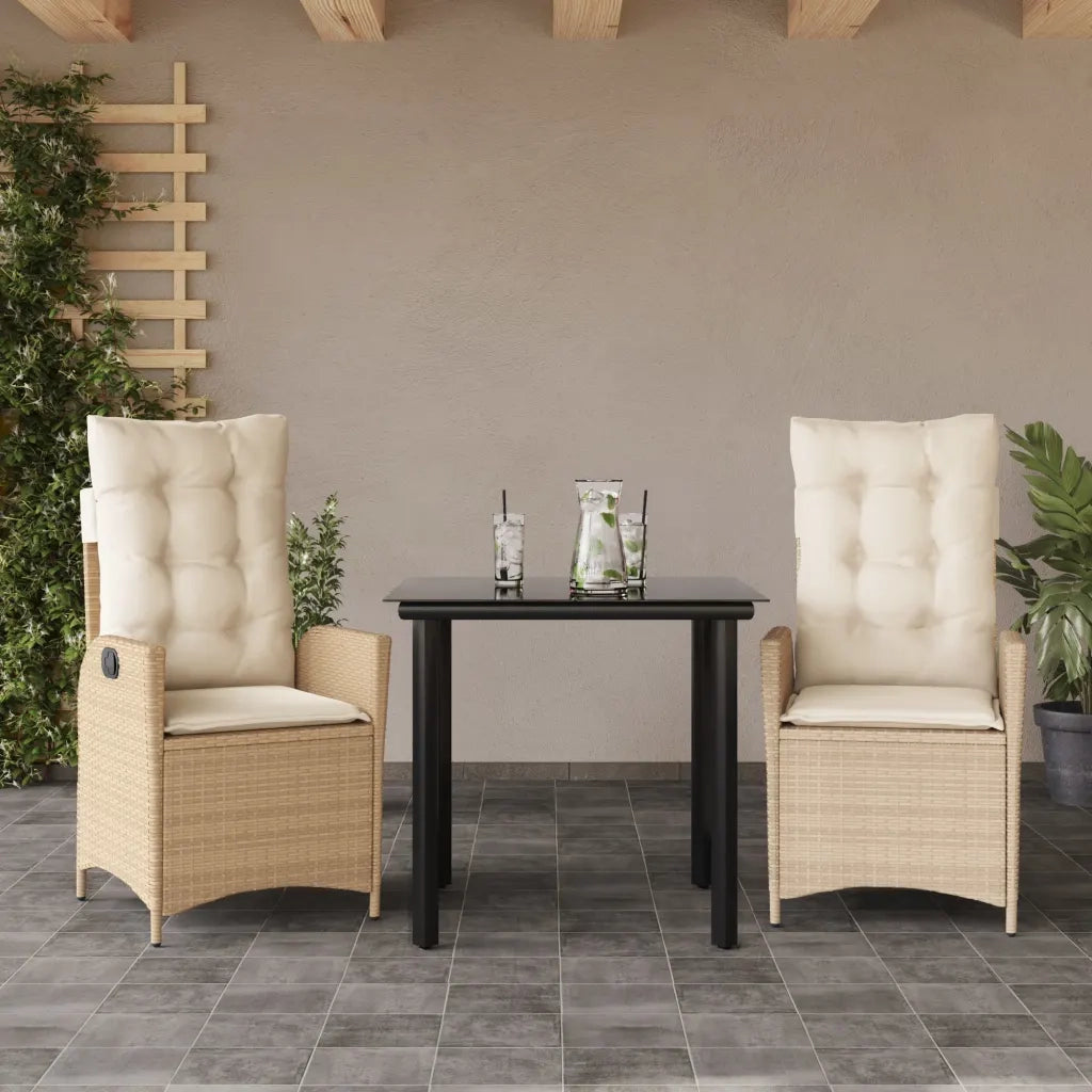Set da Pranzo da Giardino 3 pz | Set Salotto da Giardino con Cuscini Beige in Polyrattan