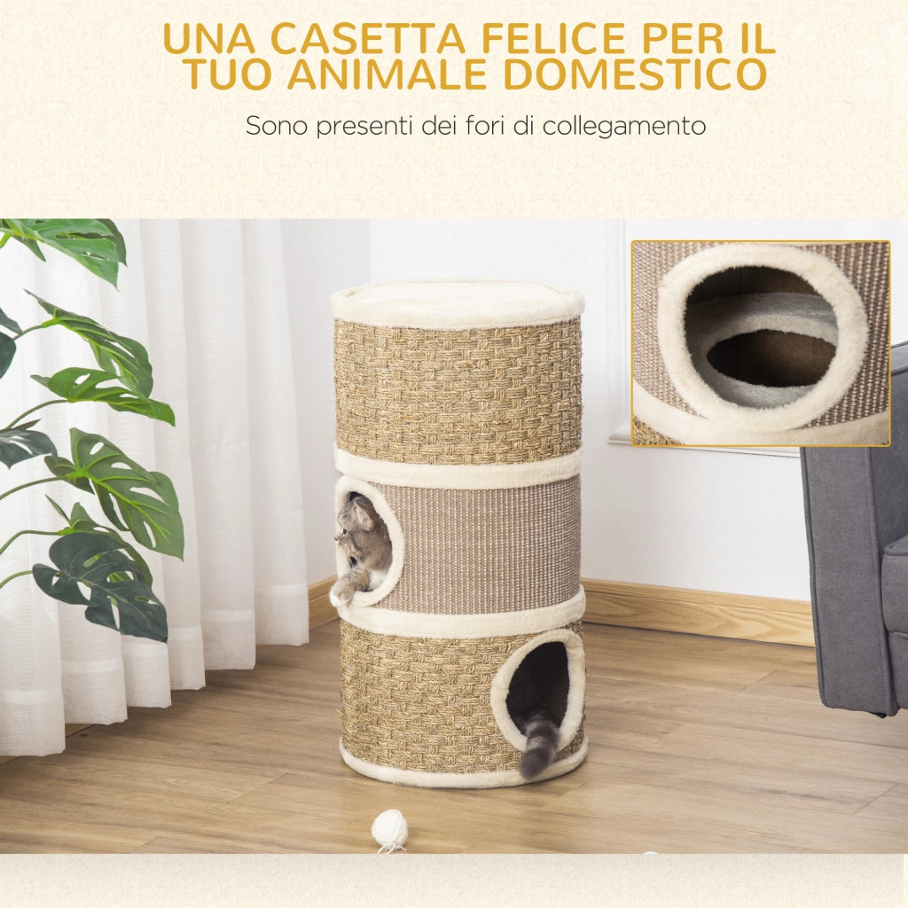 Tiragraffi per Gatti a Torre con Nicchie e Corda in Sisal ¨C zephmum ¨C Grigio