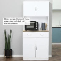Credenza Cucina con Armadietti a 2 Ante e Cassetto in Legno, 80x40x180cm, Bianco