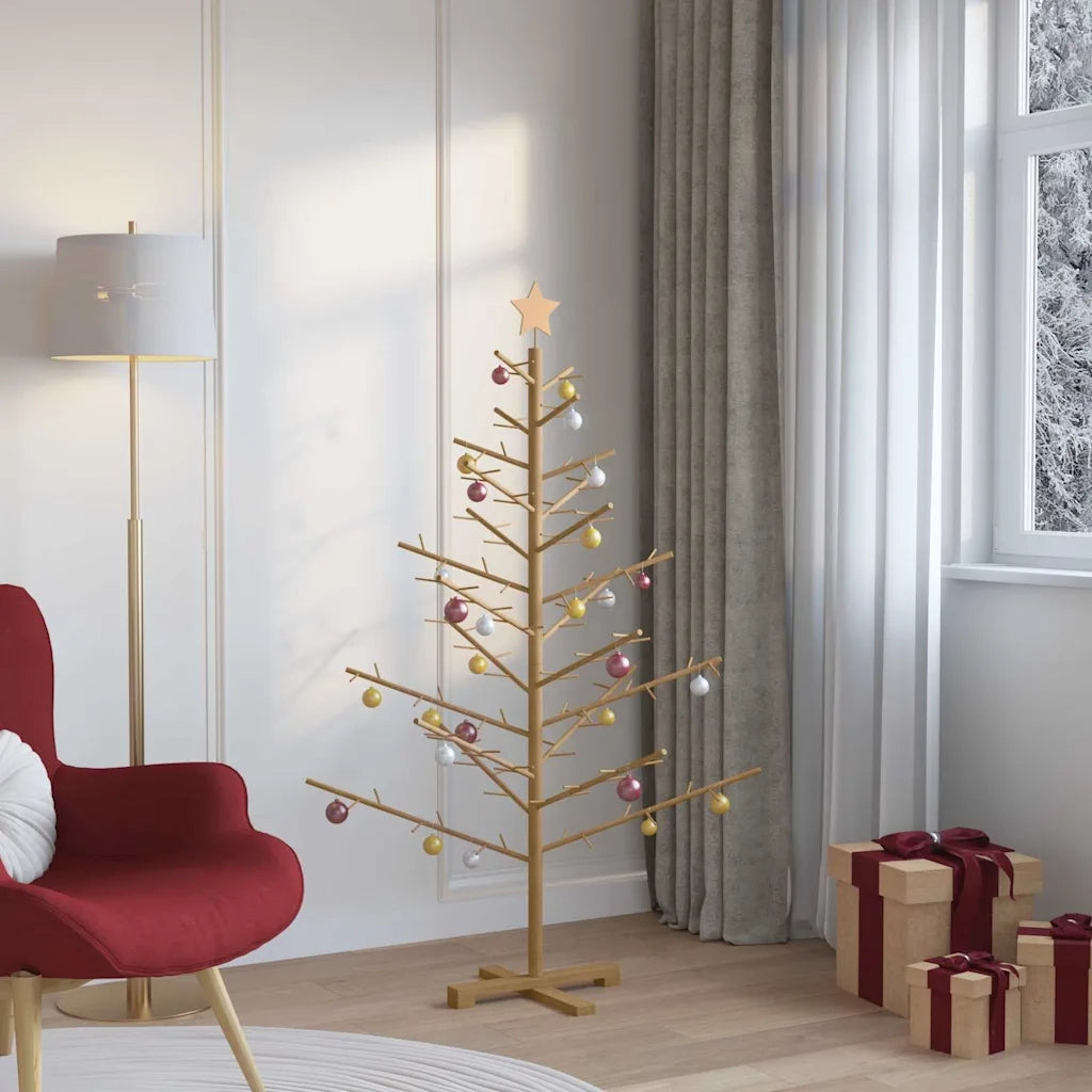 Albero di Natale in legno con supporto Marrone 150 cm