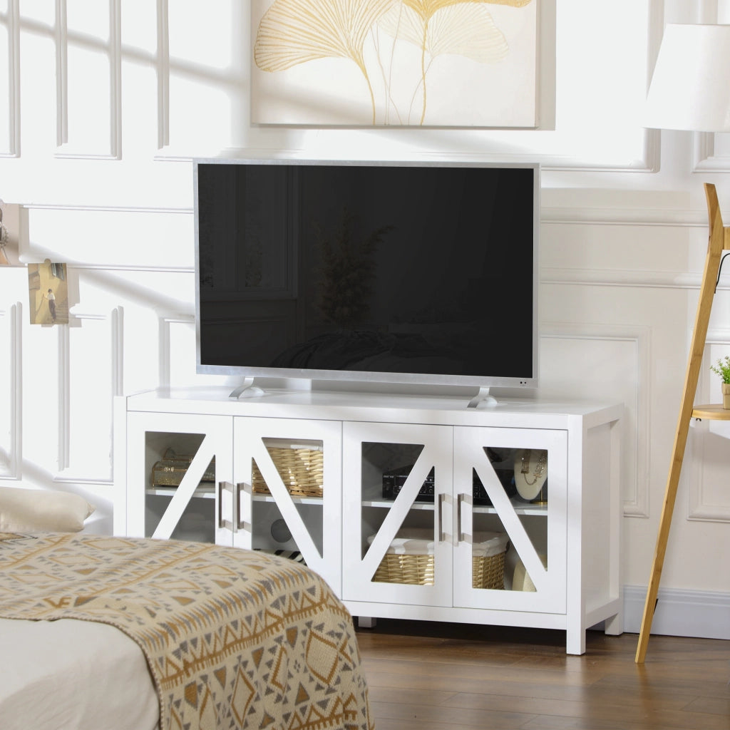 Mobile TV con 4 Ante in Vetro ¨C Xylo ¨C Bianco 130x35x60 cm