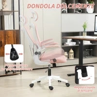 Sedia da Ufficio Regolabile e Reclinabile con Poggiatesta Rimovibile, in Tessuto a Rete, 60x59x114-122 cm, Rosa
