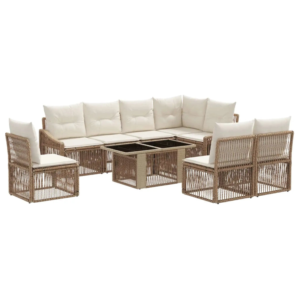Set Divano da Giardino 9 pz Beige e Bianco Crema polyrattan 3437259