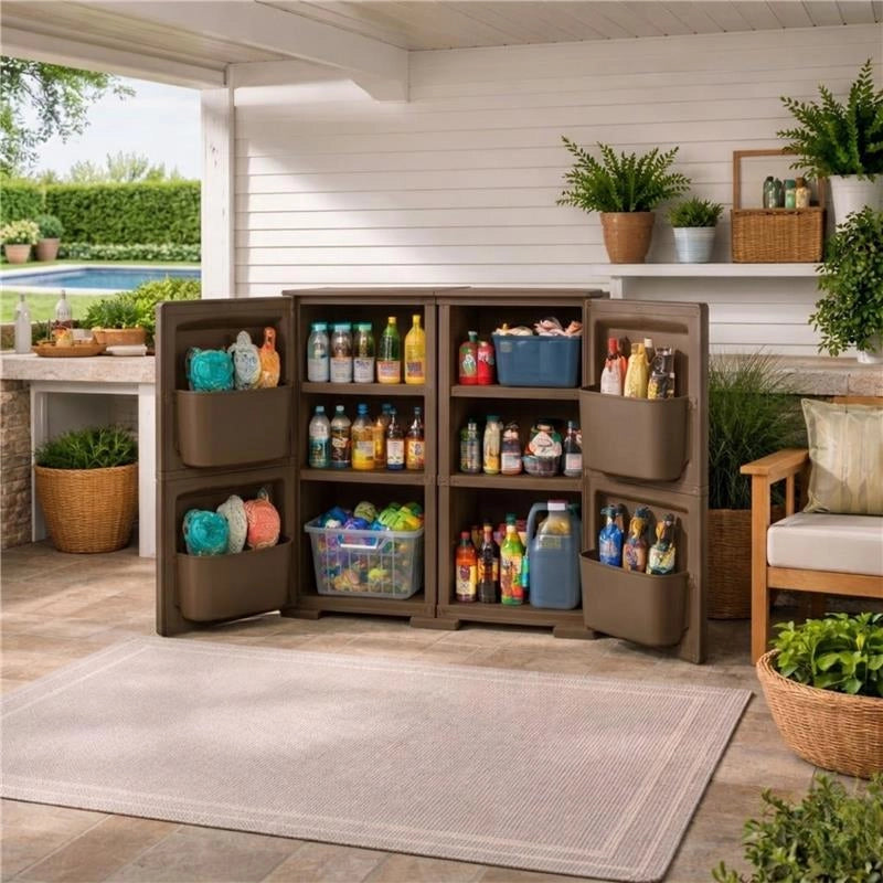 ARMADIO MULTIUSO 2 ANTE WENGÉ 79X43X85,5 CM CON 4 TASCHE LATERALI – CONTENITORE SALVASPAZIO PER INGRESSO E ORGANIZZAZIONE ZONA LIVING