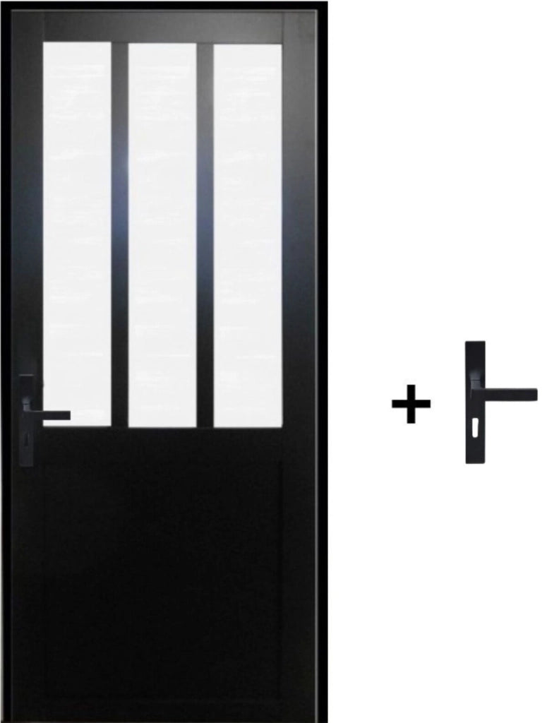 Blocco porta officina Vetro satinato nero H204 x L83 Dimensioni tavolo spingendo a destra + maniglia