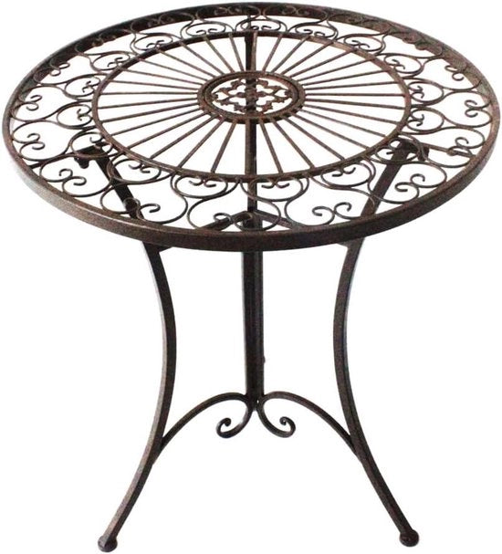 Tavolo da giardino vintage - resistente alle intemperie - Ø 61 cm - ferro - marrone scuro
