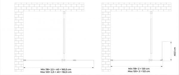 Parete doccia Walk In con anta mobile paraspruzzi vetro temprato 8mm H 200 cm misura 120 cm lastra + 40 cm antina