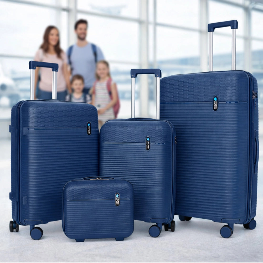 Set 3+1 Valigie Rigide Beauty Case Bagaglio Trolley con Ruote Easy Roll Blu Navy