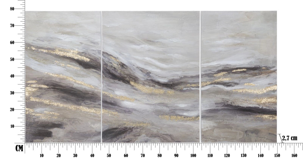 Dipinto su Tela Monty Set 3 Pz 45x2,7x80-60x2,7x80 cm in Legno di Pino e Canvas Multicolor