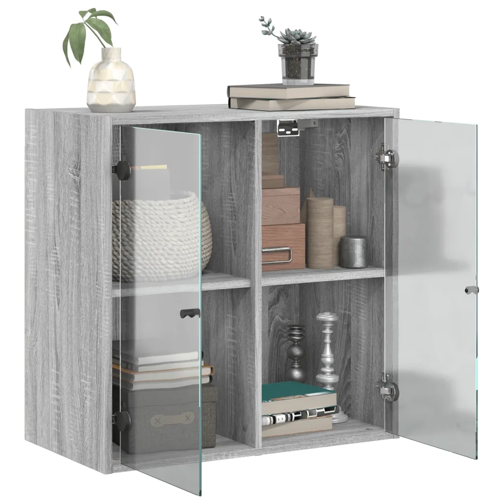 vidaXL Mobile a Muro con Ante in Vetro Grigio Sonoma 68x37x68,5 cm