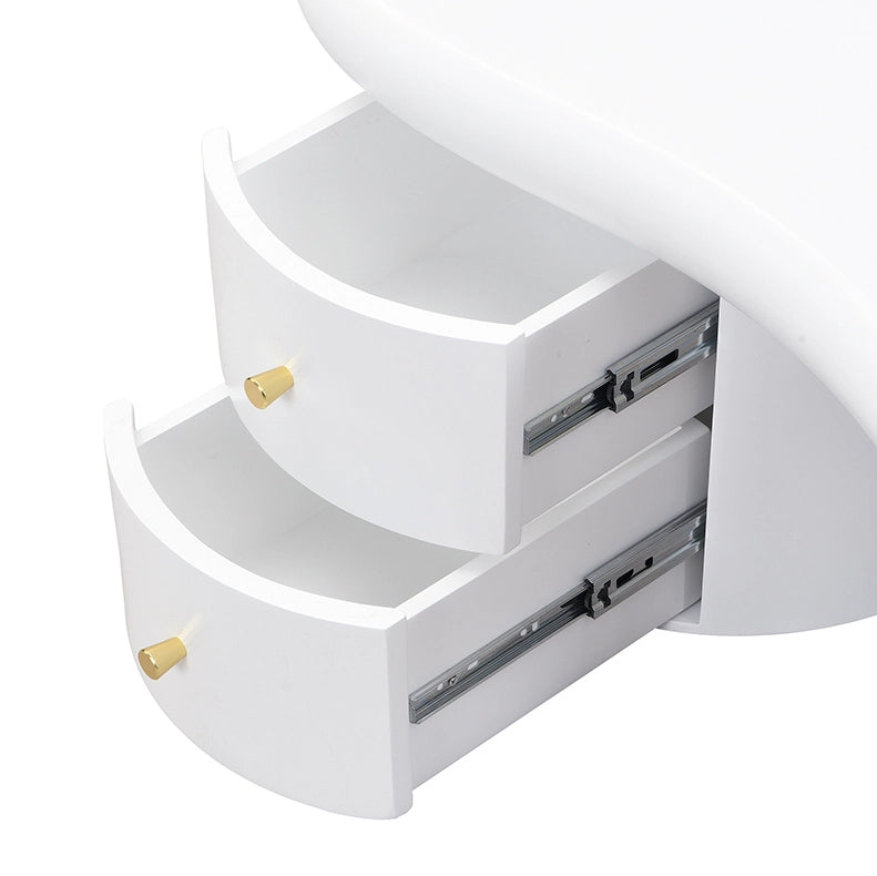 Tavolino da salotto moderno bianco in MDF 97 x 64 x 42 cm con 2 cassetti e angoli arrotondati