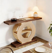 Tavolo consolle stretto in legno marrone stile rustico