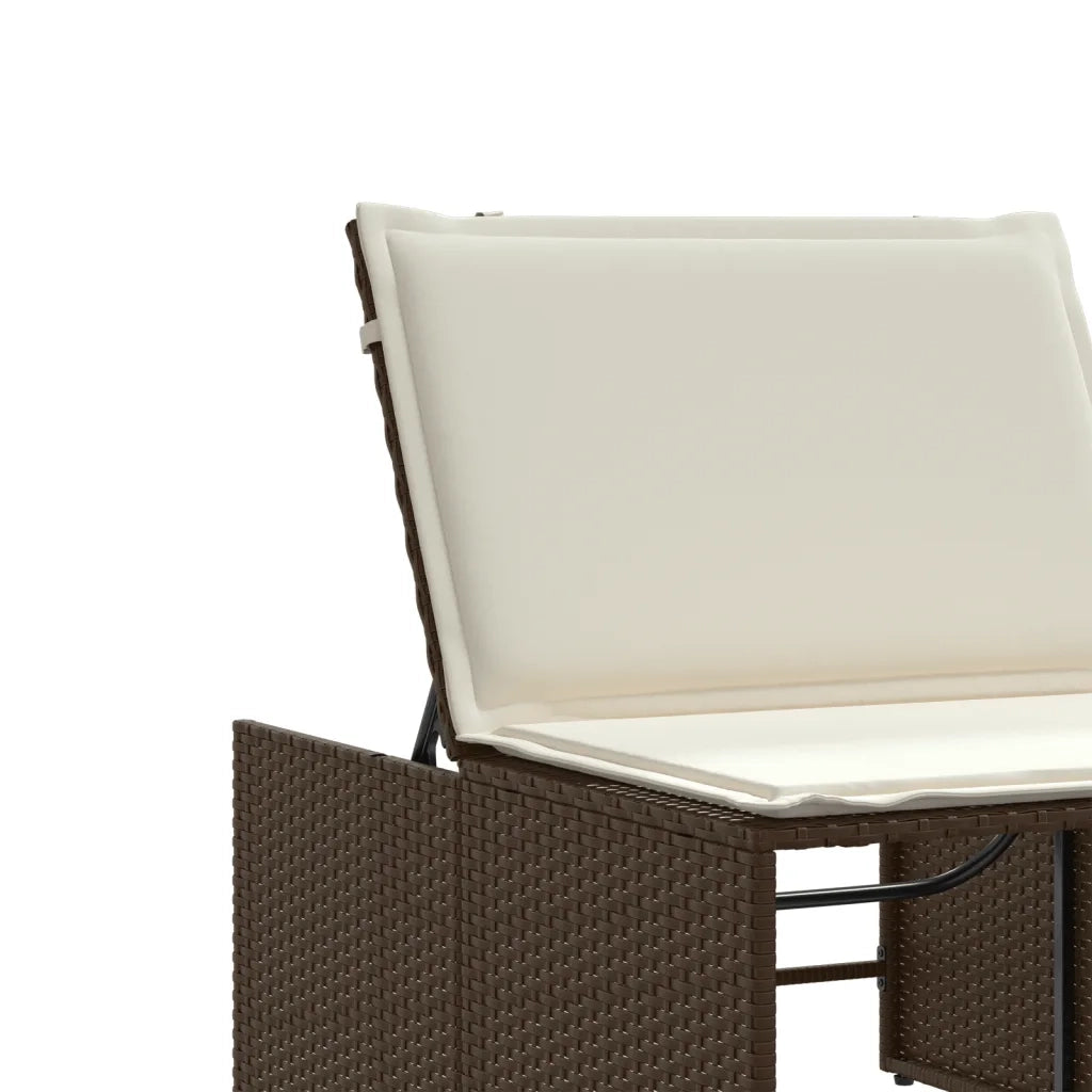 Lettini prendisole 2 pz con tavolo marrone in polyrattan