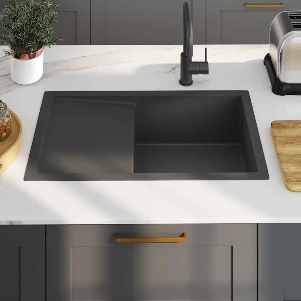 Lavello da Cucina Lavorato a Mano-Lavandino-Lavabo Nero Acciaio Inox 646241