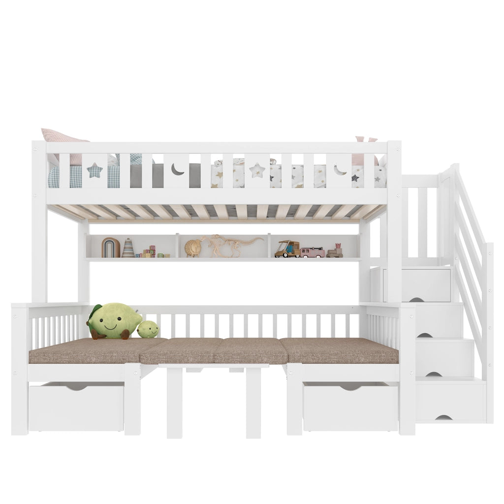 Letto a castello bianco in pino con funzione letto e scrivania 90x200 cm