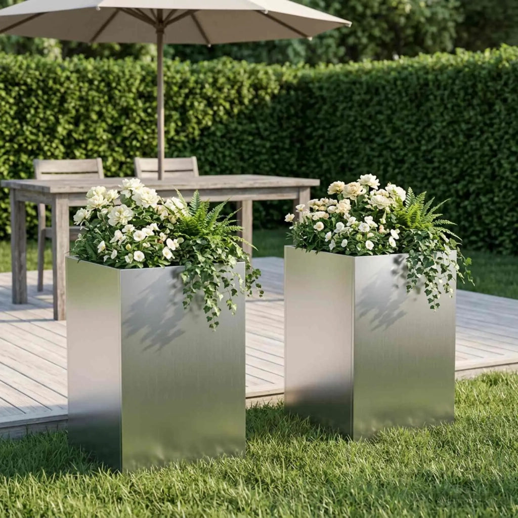 Vaso da giardino 2 pz Argento 40 x 40 x 50 cm Acciaio zincato 8005369