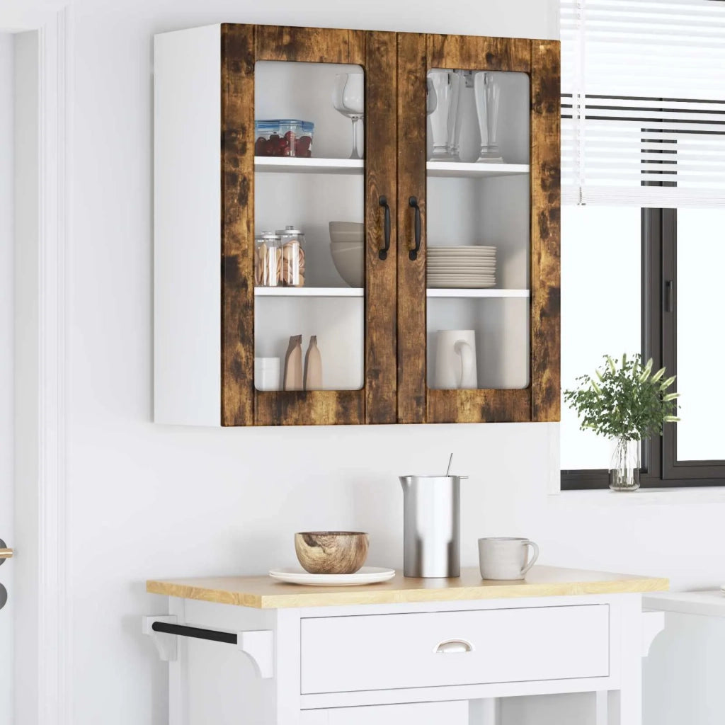 Pensile da cucina | Mobile in vetro da parete LUCCA Rovere Fumo 80 x 31 x 80 cm