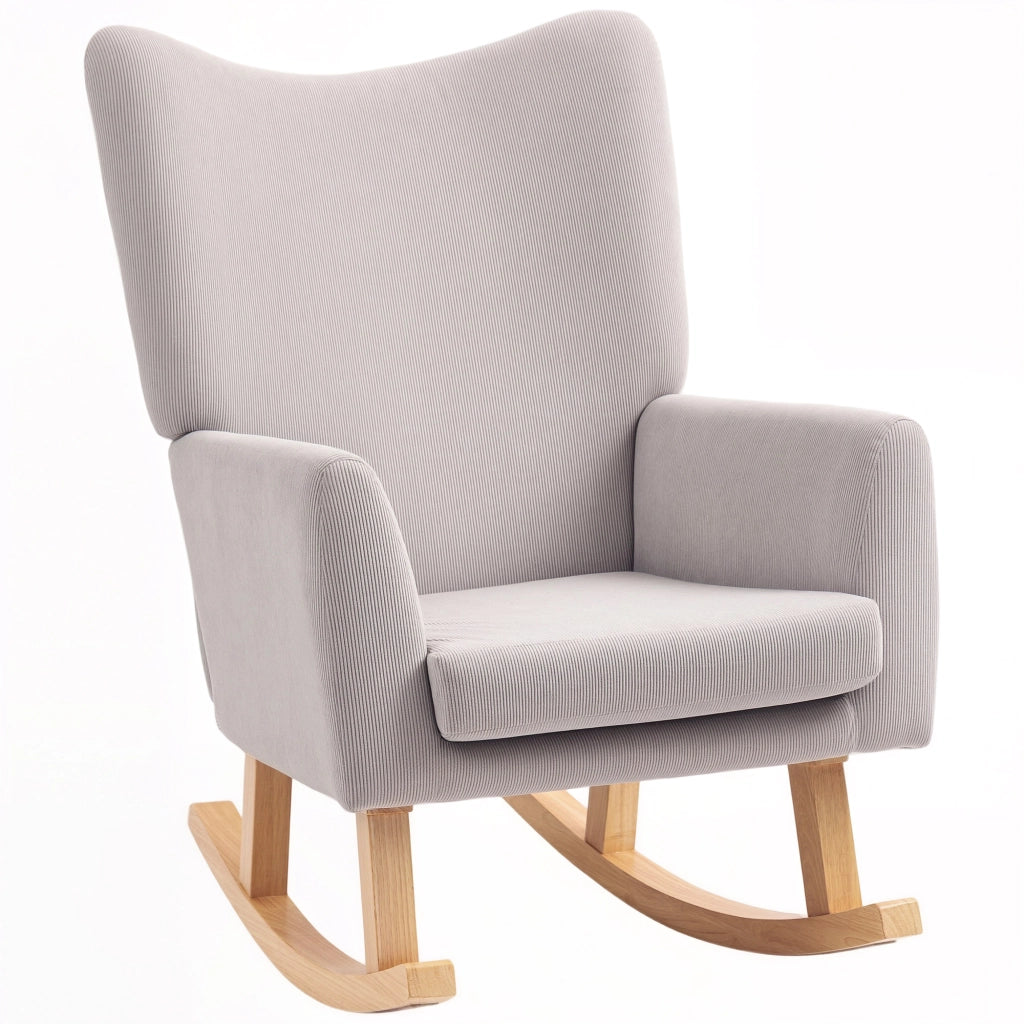 Poltrona Dondolo Design Retr¨° ¨C zephmum ¨C Tessuto Corda, Legno Gomma, Grigio Chiaro