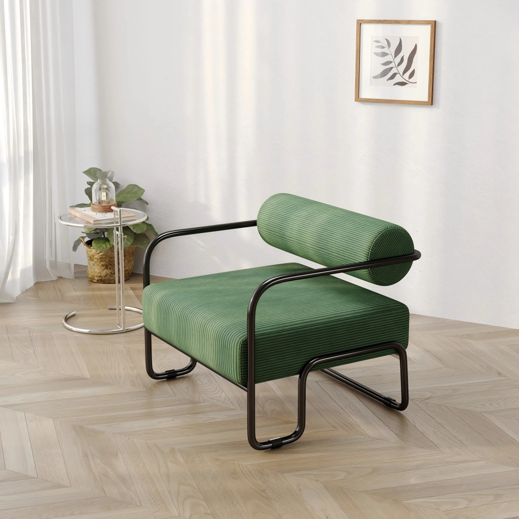 POLTRONA Lounge 68,5x73x70,5 cm in Corduroy Verde con struttura in metallo nero