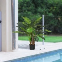 Palma Artificiale H.1 m, Albero Artificiale con Tronco, Rami, Muschio, Foglie, Vaso Incluso