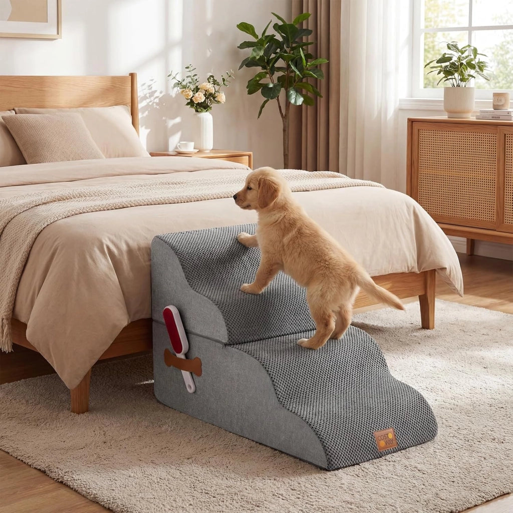 Scaletta per Cani a 4 Gradini Altezza 50 cm, Scala Cane in Spugna per Salire Letti Alti, Divani e Poltrone con Fondo Antiscivolo, Copertura Lavabile, Scala per Cani e Gatti (73 x 40,5 x 50 cm)