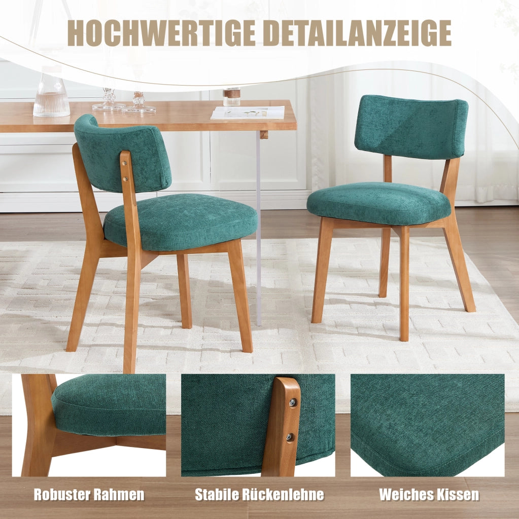 Sedia imbottita verde con gambe in legno massello