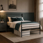 Bed Frame With Headboard And Footboard, Metal, Black, 90x200 Cm