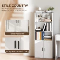 Libreria con Ripiani Aperti e Armadietto 2 Ante con Mensola Interna Regolabile, 60x30x145.5 cm, Bianco