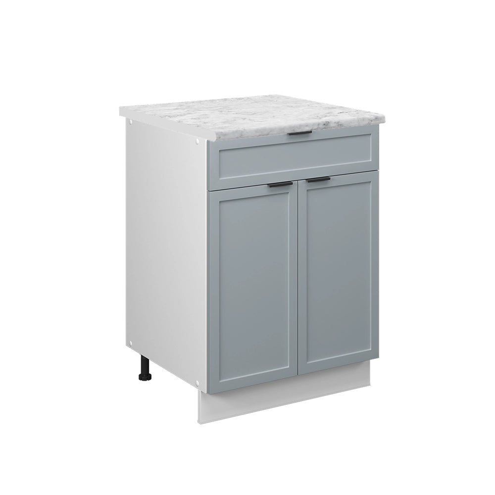 Mobiletto base per cucina Fame-Line Blu-grigio chiaro/Bianco 60 cm con cassetto, PL Marmo Vicco