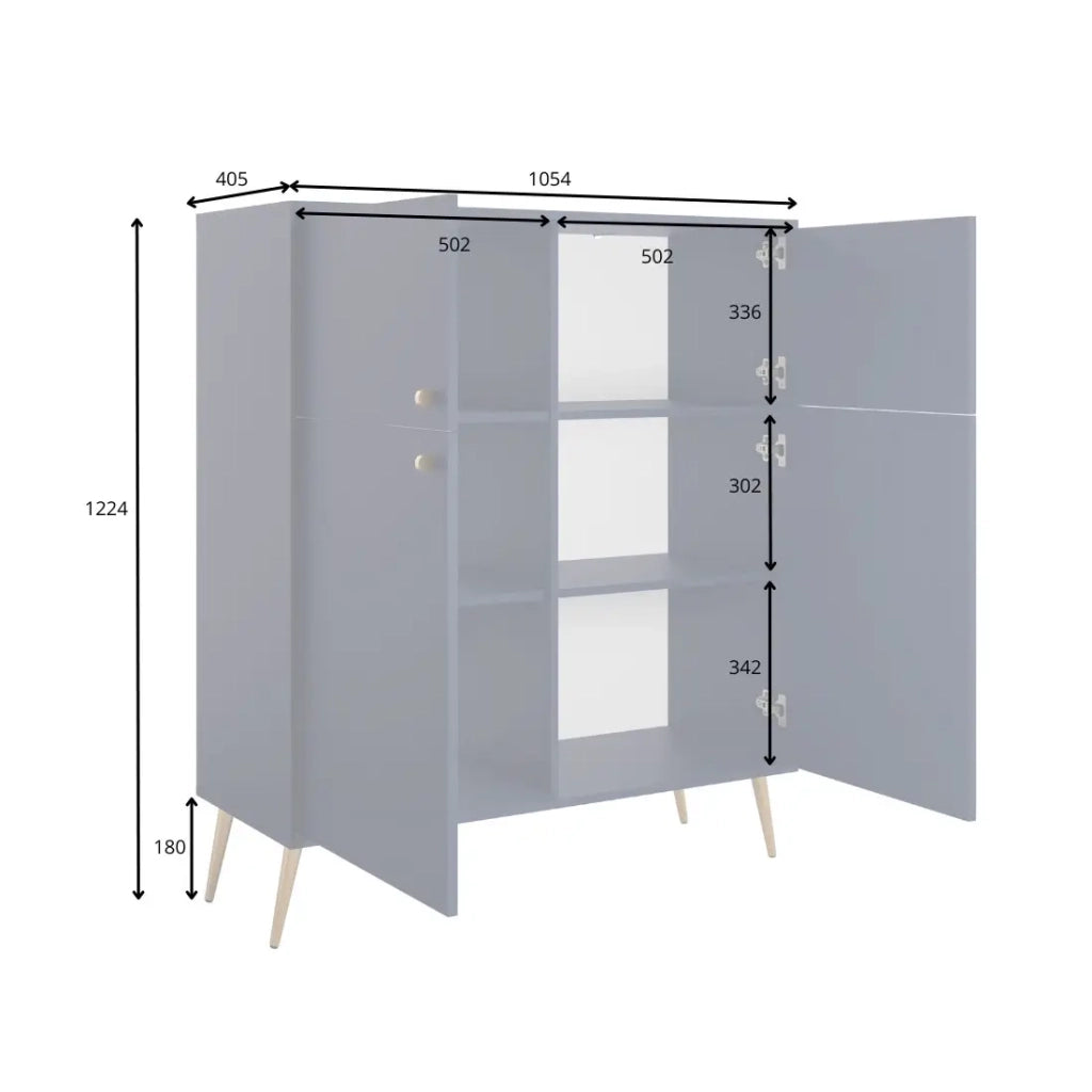Buffet alto design AZURÉA – 2 ante battenti – Blu profondo – 105x122x41 cm