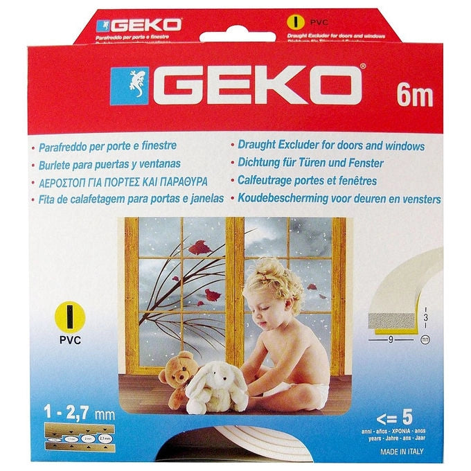 Geko, Guarnizione Autoadesiva, 6 m, 9 x 3 mm, Profilo I o M, Bianca