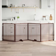 Cancelletto per cani con porta pieghevole 4 pannelli marrone 320 cm in legno di pioppo 352203