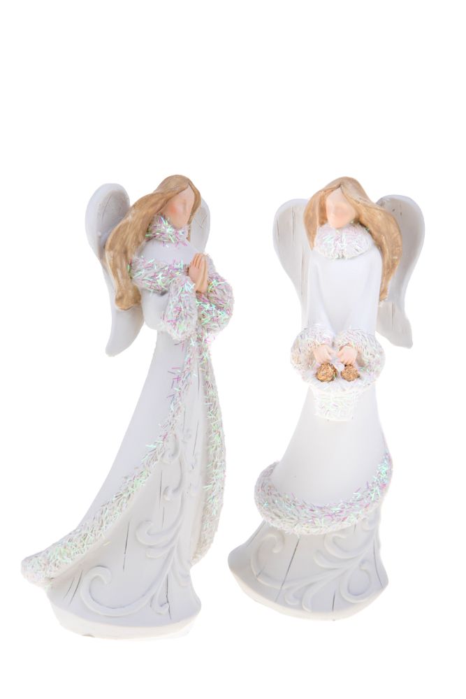 Set 4 Statuine Angeli con Glitter 16,5 cm in Resina
