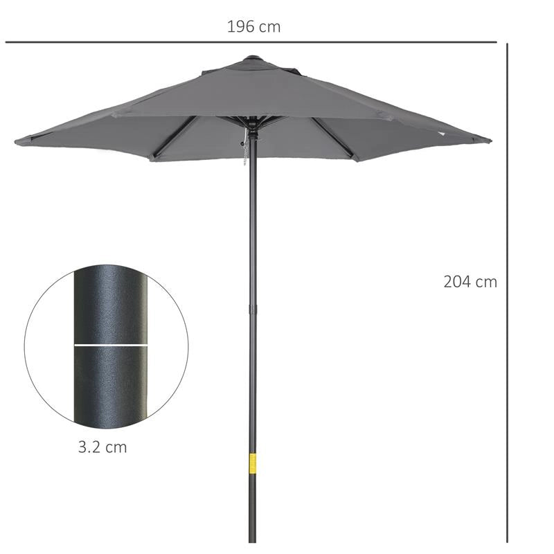 OMBRELLONE DA GIARDINO 2X2 M A 6 STECCHE CON PRESA D'ARIA IN ALLUMINIO METALLO E POLIESTERE GRIGIO SCURO