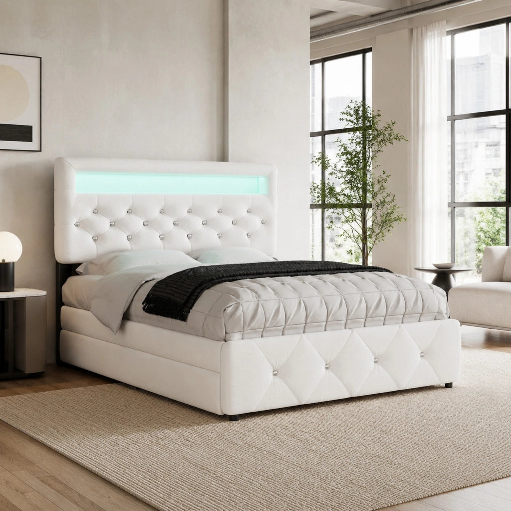 Letto matrimoniale imbottito 140x200 cm con letto estraibile