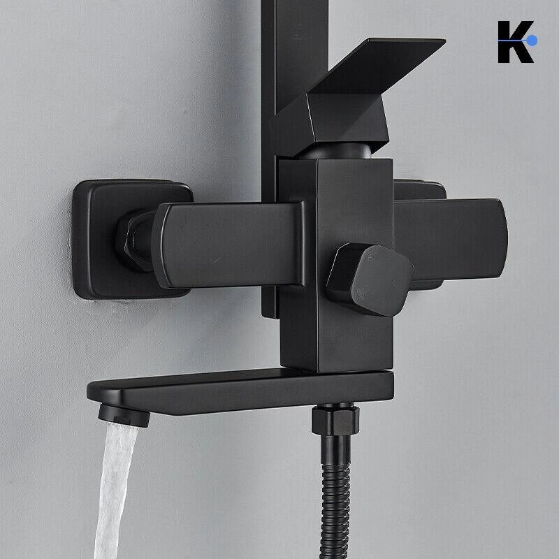 LANA | Set doccia a pioggia premium in acciaio inox nero opaco | Sistema doccia con miscelatore di design | Miscelatore doccia completo di doccetta